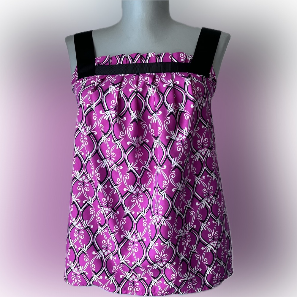 Loft (Ann Taylor) Petite XSP Dressy Geometric Print Grosgrain Ribbon strap tank